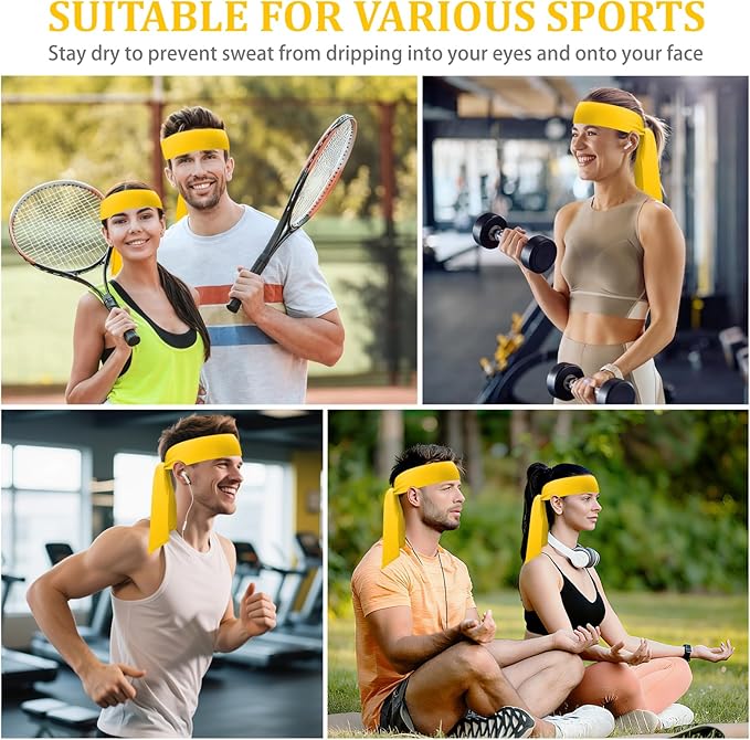 ONUPGO 18Pcs Head Ties for Men Women, Adjustable Headbands Sports Sweatband Ninja Ties Head Band, Sweat Wicking Workout Headband for Sports, Running, Tennis, Yoga, Soccer, Karate