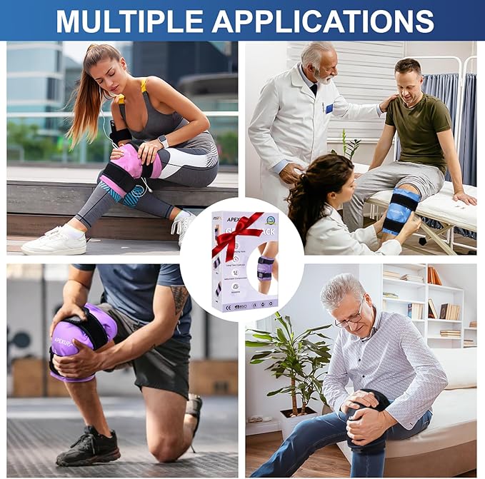 APEXUP Ice Pack for Knee Pain Relief, Large Reusable Wrap After Surgery, Flexible Gel Cold Pack for Injuries, Pain Relief for Back, Shoulder, Elbow, Ankle and Leg (Blue, L, 1PK)
