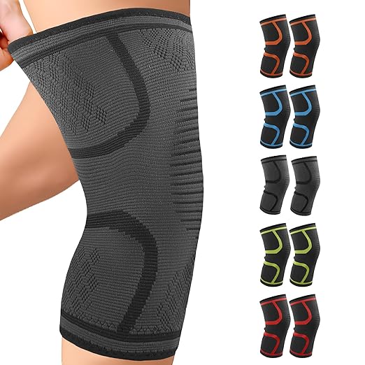 Knee Compression Sleeve, 2-Pack, Black, Knee Support Brace for Running, Sports, Meniscus Tear, ACL, Arthritis Pain Relief (Medium)