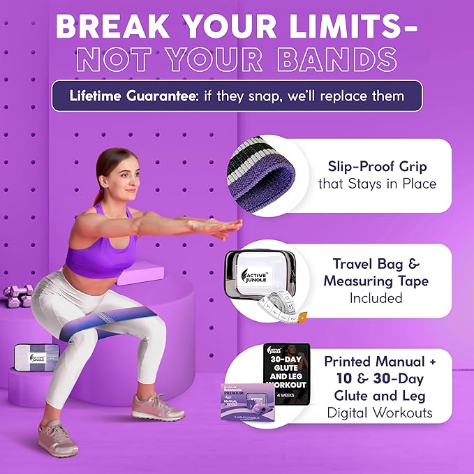 Premium Fabric Resistance Bands for Glutes & Legs – Set of 3 | Non-Slip, Elastic, Durable, Includes Travel Bag, Workout Guide & Digital Challenges