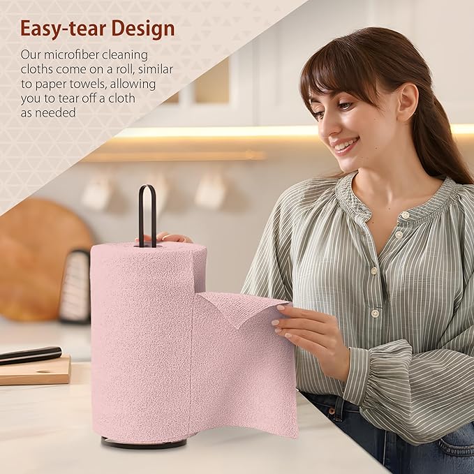 H4N Microfiber Cleaning Cloth Roll, 85 Pack Micro Fiber Cloth for Cleaning, Tear Away Towels, Ultra Absorbent, Non-Abrasive, Reusable and Washable Cleaning Supplies, 11.81" x 11.81", Pink