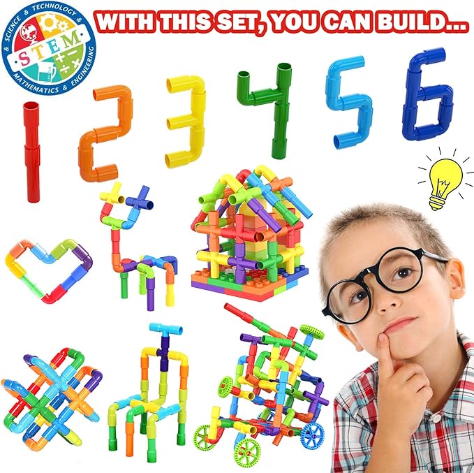 EP EXERCISE N PLAY 250PCS STEM Pipe Tube Learning Toy for Toddlers Kids | Stem Bins for Classroom Preschool | Interactive Educational Autistic Toy Constructions Kit Ideal for Birthday Gift