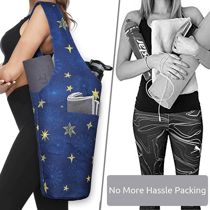 Fashion Printed Yoga Mat Bag with Large Side Pocket & Zipper Pocket Long Tote Yoga Bag Fit Most Size Mats - Holds More Yoga Accessories
