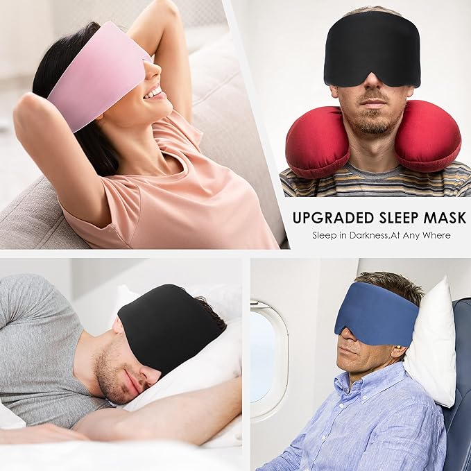 FRESHME Pure Handmade Cotton Sleep Mask - Blackout Eye Mask with Adjustable Velcro Soft and Comfortable Eye Blinder Shade for Men Women Travel Office Nap Airplane Blue