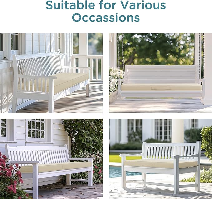 Codi Outdoor Bench Cushion 45 inch, Double Waterproof Patio Furniture Cushions Replacement for Swing, Porch, Couch, 45x18x3'', Beige