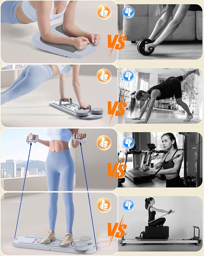 Pilates Board Pilates Reformer Set, Multifunctional Pilates Board for Home Workout, Foldable Abs Core Trainer Board,Pilates Board for Women, Men & Beginners for Full-Body Workouts