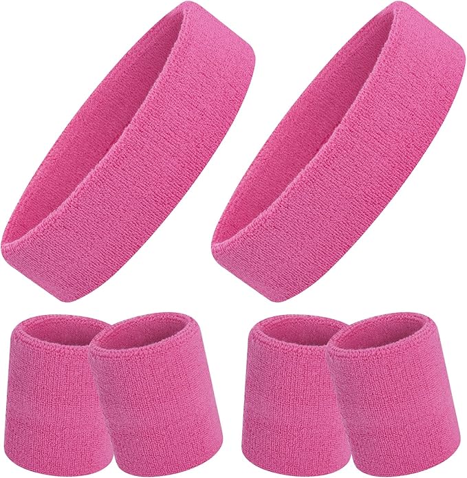 ONUPGO 6 Pieces Sweatbands Set - Sports Headbands Wristbands for Men & Women,Cotton Terry Cloth Sweatband for Tennis,Basketball,Gym,Working Out - Moisture Wicking Elasticity
