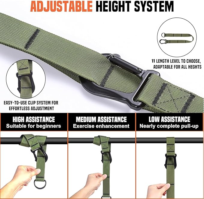 Adjustable Heavy Duty Pull Up Assistance Bands with Fabric Feet and Knee Rest - Pull Up Resistance Bands for Men, Women, and Seniors - Perfect for Dip and Resistance Strength Training Glamflex