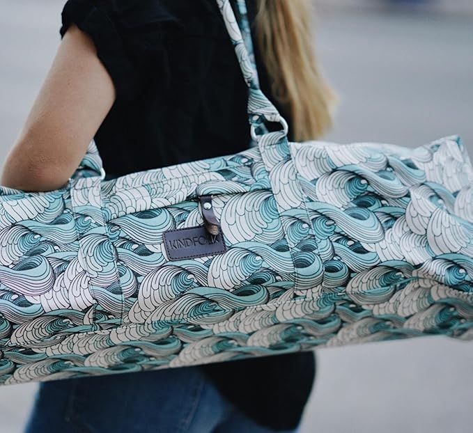 Kindfolk Yoga Mat Duffle Bag Patterned Canvas with Pocket and Zipper