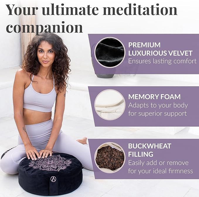 Aila Premium Meditation Cushion – Ergonomic Zafu Pillow with Buckwheat Filling – Includes Extra Washable Cover – Floor Cushion for Comfort & Posture Support – Ideal for Yoga, Mindfulness & Relaxation