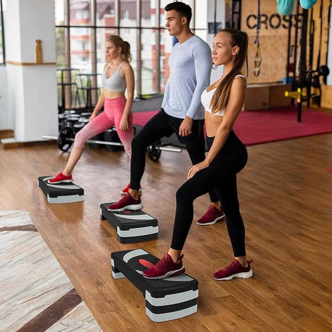 Step Aerobic Platform, 31" Exercise Step with 3 levels Adjustable Height, 4 Stackable Risers, Fitness Training Workout Stepper for Home Gym, Cardio Strength, Black & Pink