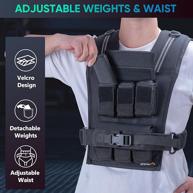 APEXUP Adjustable Weighted Vest Men 20lbs/30lbs/40lbs Weights with Reflective Stripe, Weight Vest Woman Workout Vest for Strength Training Running Walking