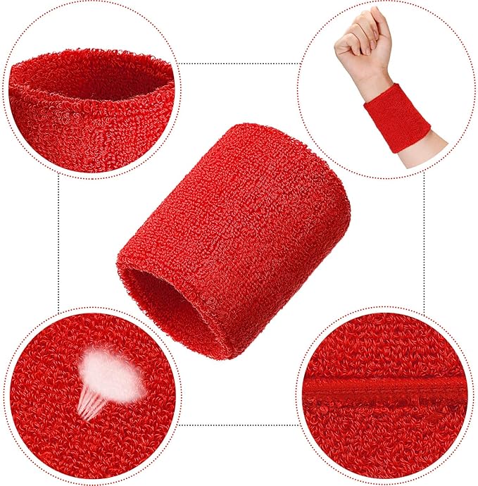 12 Pack Sweatbands Sports Wristband Cotton Sweat Band for Men and Women, Good for Tennis, Basketball, Running, Gym, Working Out