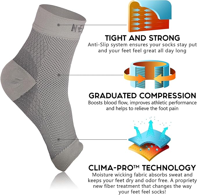 NEWZILL Plantar Fasciitis Socks with Arch Support, Best 24/7 Foot Care Compression Sleeve, Eases Swelling & Heel Spurs, Ankle Brace Support, Increases Circulation (L/XL, Gray)