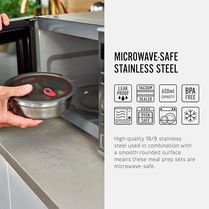 BLACK + BLUM Lunch Bowl - Reusable Meal Prep Containers for Picnic & Camping - Microwavable Stainless Steel Lunch & Dinner Food Storage Box with Leak Proof Lid - Dishwasher & Oven Safe - 650ml