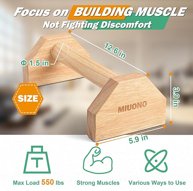 Parallettes Push Up Bar, Oak Wood Calisthenics Equipment for Home Gym with Non-Slip Base, Handstand Trainer Push Up Handles for Floor Dip Workout and Strength Training