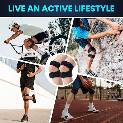 Welnove Patellar Tendon Support Strap - 2 Pack Knee Braces for Men and Women - Knee Pain Relief Adjustable Knee Strap for Running, Workout, Arthritis, Jumper, Tennis Injury Recovery (Black, L)