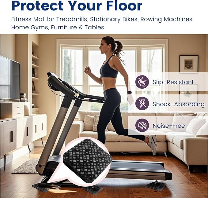 Non-Slip Walking Pad Mat, Treadmill Mat Pad for Carpet Hardwood Floors, Anti Vibration Exercise Equipment Mat for Under Treadmill & Exercise Bike Rowing Machine (6, Square, 4 x 4 x 0.2 inch)