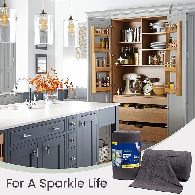 Greenfound Microfiber Cleaning Cloth Roll -80 Pack, 11.5x11.5, Tear Away Towels, Reusable and Washable Rags, Grey