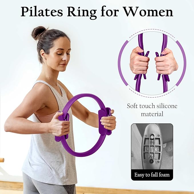 Pilates Ring Set – Magic Circle with Dual Padded Handles, Mini Exercise Ball & 5 Resistance Bands | Pilates Kit for Women | Home Workout Equipment for Full-Body Training & Fitness Set