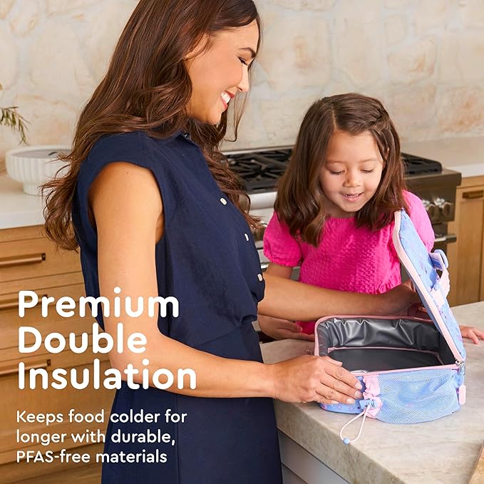 Bentgo Kids Lunch Bag - Durable, Double-Insulated Lunch Bag for Kids 3+; Holds Lunch Box, Water Bottle, & Snacks; Easy-Clean Water-Resistant Fabric & Multiple Zippered Pockets (Lavender Galaxy)