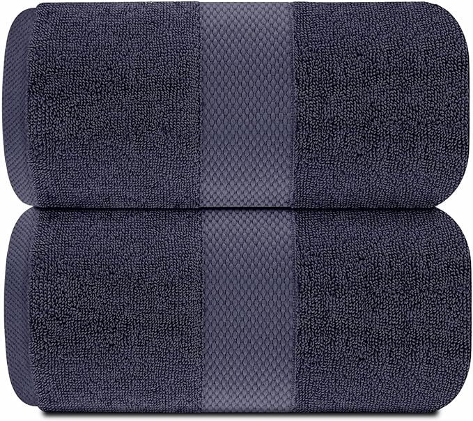 White Classic Luxury Soft Navy Bath Sheet Towels - 650 GSM Cotton Luxury Bath Towels Extra Large 35x70 | Highly Absorbent and Quick Dry | Hotel Collection Extra Large Bath Towels Oversized, 2 Pack