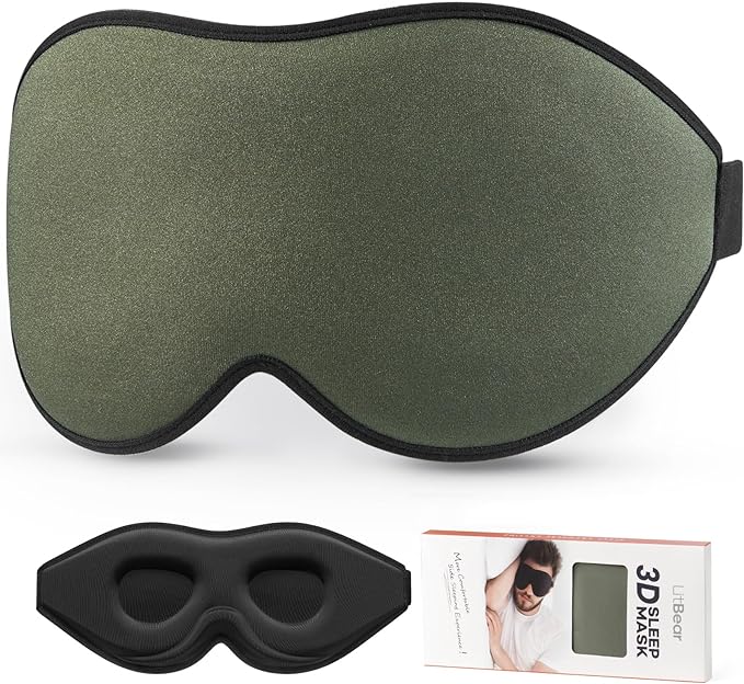 LitBear Sleep Mask for Men Side Sleeper, Sleeping Mask for Women Light Blocking, 3D Contoured Cup Eye Mask Sleeping, Soft Lightweight Sleep Eye Mask with Adjustable Elastic Strap for Traveling