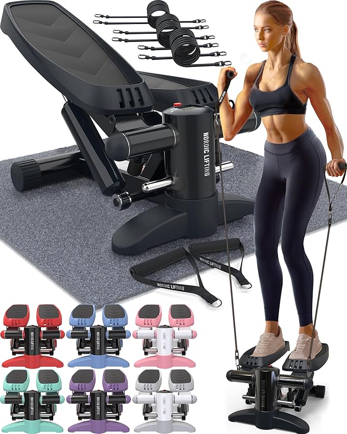 Nordic Lifting Mini Stepper Machine – Stair Climber w/Resistance Bands & LCD – Home Workout Stepper