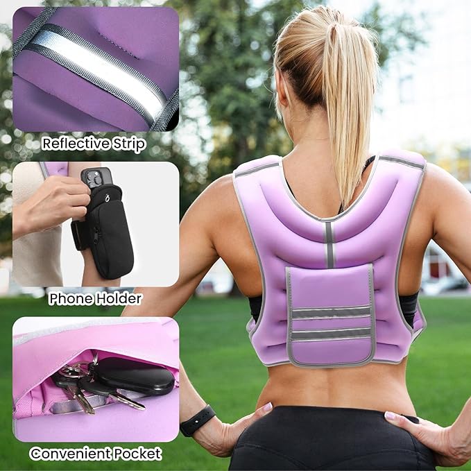 Fragraim Adjustable Weighted Vest for Women Men, 8-12lb/14-18lb/20-24lb/26-30lb Weight Vest with 4 Removable Iron Weights, Phone Holder and Back Pocket, Vest for Walking,Strength Training, Running
