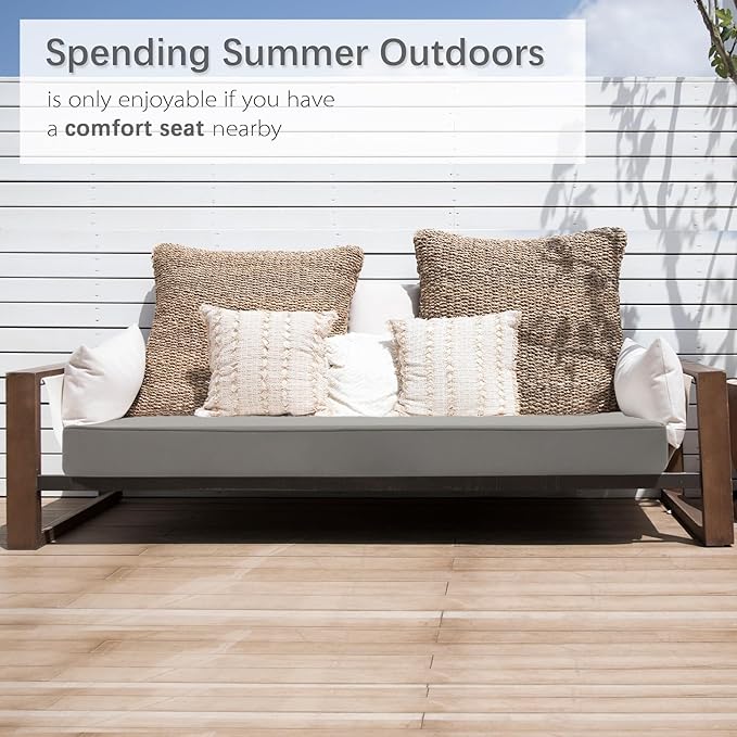 Favoyard Outdoor Bench Cushion 45 x 18 Inch Waterproof Patio Furniture Cushions 3-Year Color Fastness Garden Sofa Settee Couch Swing Pads with Handle and Adjustable Straps, Light Gray