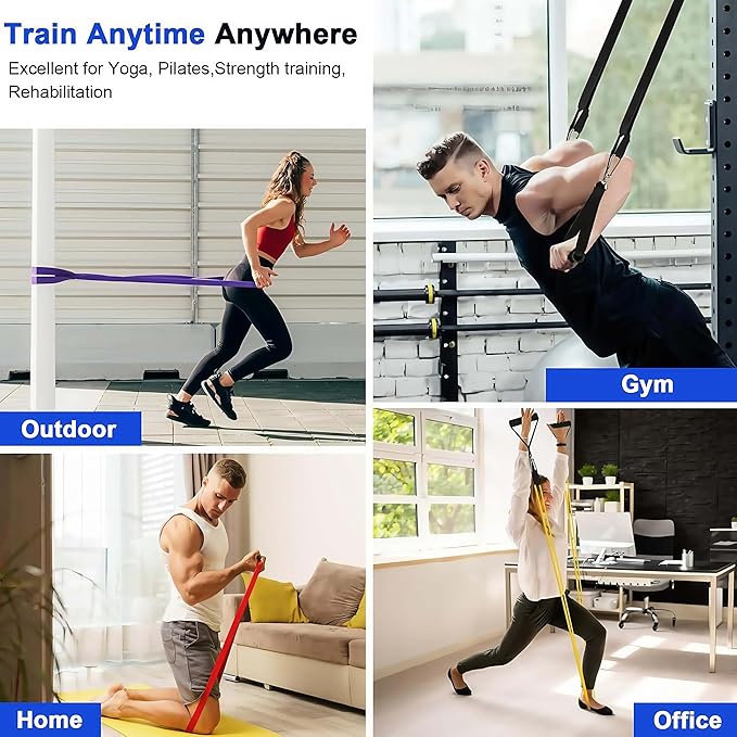 Pull Up Bands Resistance Bands Set for Working Out,8 PC Long Exercise Bands & Fabric Booty Bands for Training Hip Thigh Glute Fitness,Home Workouts,Physical Therapy for Men Women