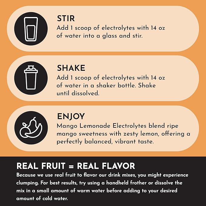 Mango Lemonade Electrolytes – 30‑Serving Hydration Drink Mix with Coconut Water, Sea Salt, and Trace Minerals – Supports Hydration, Recovery, and Electrolyte Balance*