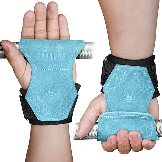 Lifting Wrist Straps for Weightlifting, Double Layer Leather for Weight Lifting Wrist Wraps, Deadlifts, Heavy Powerlifting and Adjustable Wrist Hooks for Strength Training, Gym Workouts Men/Women