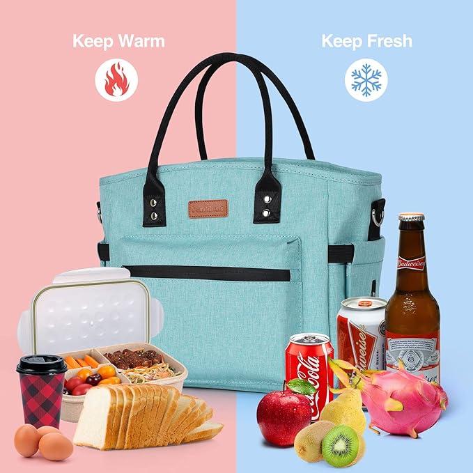 Insulated Lunch Bag for Women Men,Adult Lunch Box for Women with Adjustable Shoulder Strap,Portable Large Lunch Tote Bag for Office Work Picnic Beach,Reusable Lunch Cooler Bag