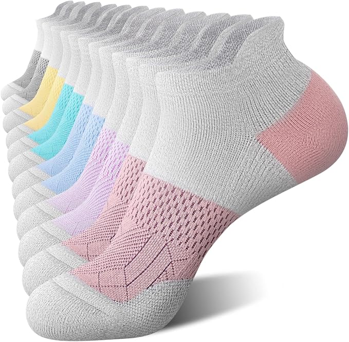 FITRELL 5-6 Pairs Ankle Running Socks for Women Athletic Cushioned Low Cut Tab Sports Socks