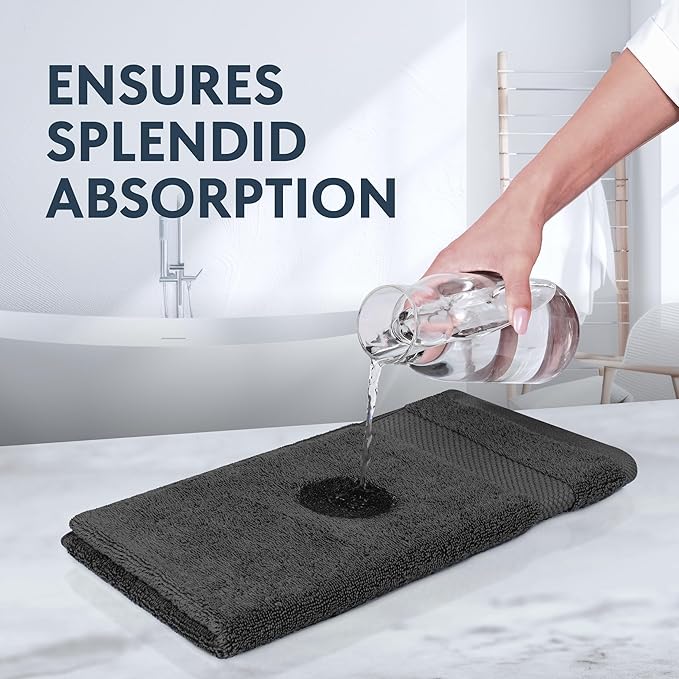 White Classic Luxury Hand Towels for Bathroom-Hotel-Spa-Kitchen-Set - Circlet Egyptian Cotton - 16x30 Inches - Set of 6, Charcoal Gray