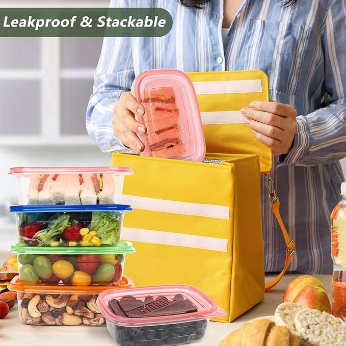 16pcs Meal Prep Containers with Lids, Snack Container for Lunch, Salad, Snacks & Bento, 10 Forks Included, Microwave/Freezer Safe, Stackable 16.33 Oz (4 Colors)