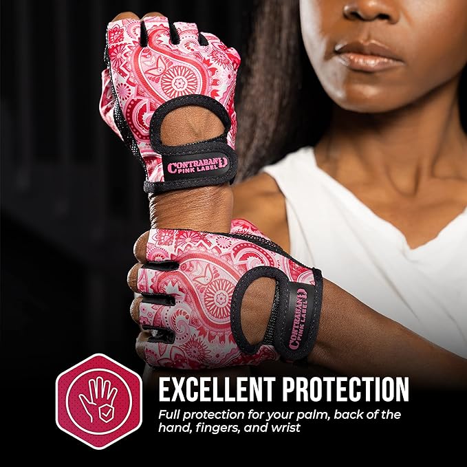 5387 Womens Design Series Paisley Print Lifting & Rowing Gloves (Pair) - Lightweight Vegan Medium Padded Microfiber Amara Leather w/Griplock Silicone