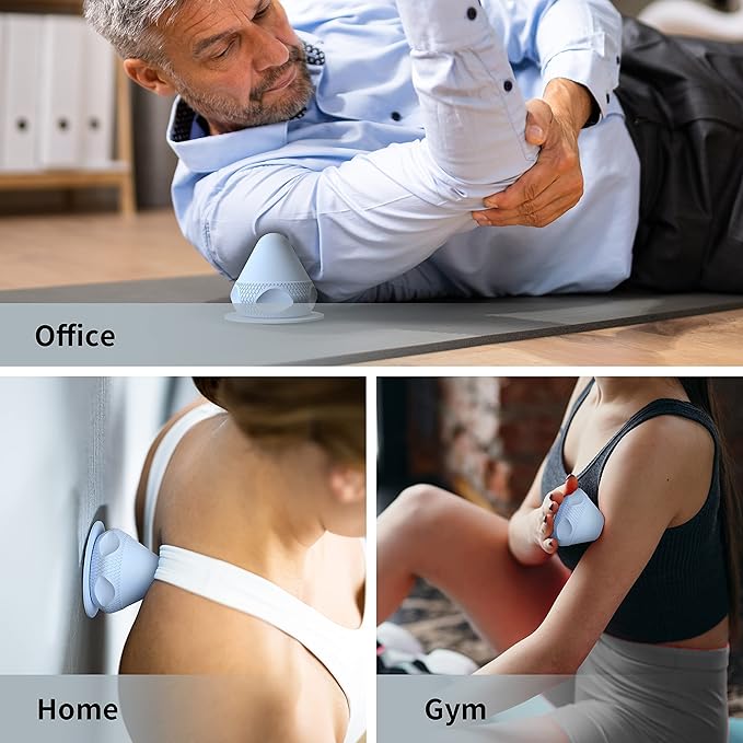 Mountable Self-Massage Ball Handfree with Suction Cup,Deep Tissue Back Sore Muscle Knot Massager,Myofascial Release,Manual Massage Balls, Foot Plantar Fasciitis, Back Stress Relief- Blue