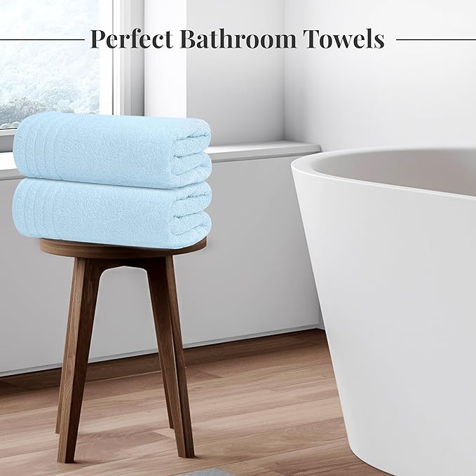 Tens Towels Pack of 4 Extra Large Bath Towels 30 x 60 Inches, 100% Cotton, Larger & Lighter Weight, Quicker to Dry, Super Soft and Absorbent, Perfect for Bathroom, Sky Blue