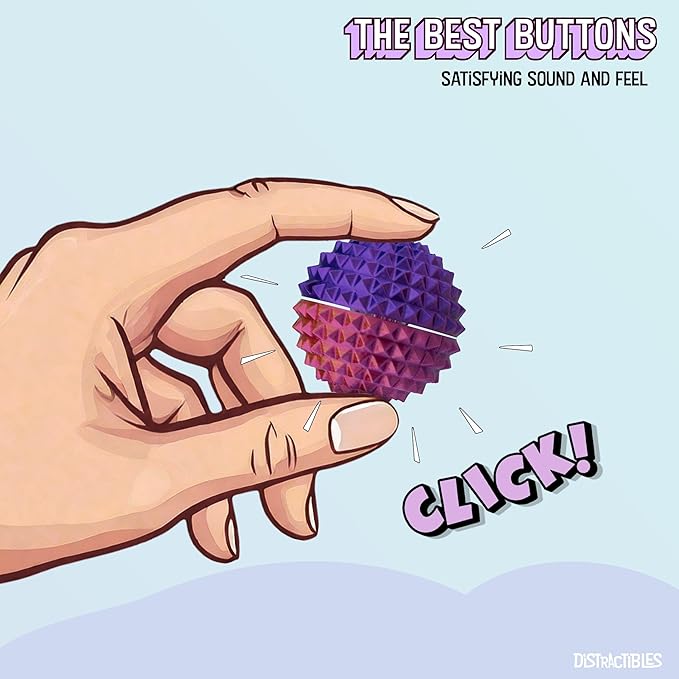 Round Spiked Sensory Fidget Clicker, Tactile Stimming Device with Mechanical Clicky Switches, Lanyard Attachment, Ideal for Pain Stim, ADHD, Autism & Stress Relief (NEON HARMONY, MEDIUM)