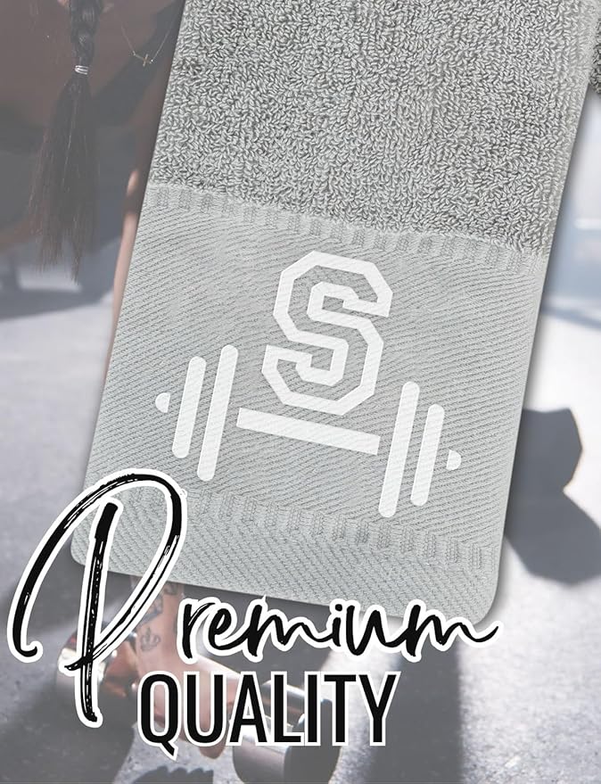 Gym Towel, Personalized Workout Gifts for Men, Women, Sports Lover, Exercise Fitness Gift for Gym Enthusiast on Birthday, Christmas, Soft and Absorbent Towel, Gray, Initial A