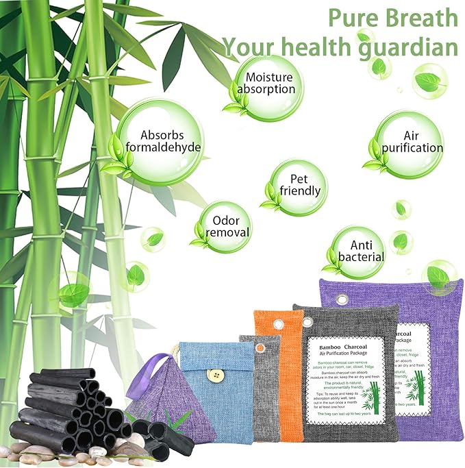 Bamboo Charcoal Bags Odor Absorber 20 Pack×50g Bamboo Charcoal Air Purifying Bags, for Car Air Fresheners, Odor Eliminator for Home,Shoe Deodorizer - Colorful-Activated Charcoal Odor Absorbers