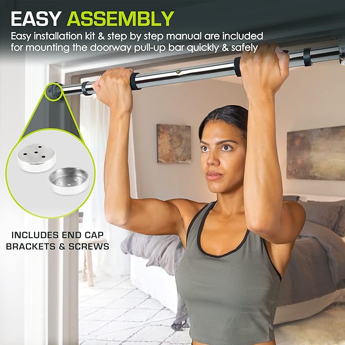 ProsourceFit Multi-Grip Lite Pull Up/Chin Up Bar, Heavy Duty Doorway Upper Body Workout Bar for Home Gyms 24”-32”