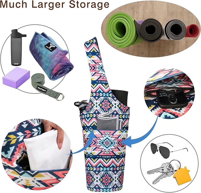 Fashion Printed Yoga Mat Bag with Large Side Pocket & Zipper Pocket Long Tote Yoga Bag Fit Most Size Mats - Holds More Yoga Accessories
