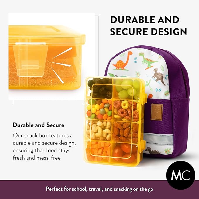 Snack Box Containers Set of 2-Reusable,100 Dissolvable Labels, 8 Adjustable Compartments, Dishwasher Safe, BPA-Free, Meal Prep Container, PARENT TESTED PARENT APPROVED AWARD (2 Pack) (Yellow)