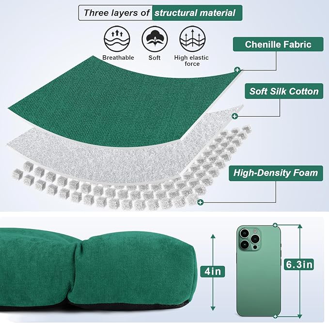 Bench Cushion 42 Inch - Chenille Fabric, High-Density Foam, Non-Slip Bottom, Soft Durable Indoor Tufted Long Seat Cushion for Window Garden Furniture (Mint, 42x16x4 Inch)