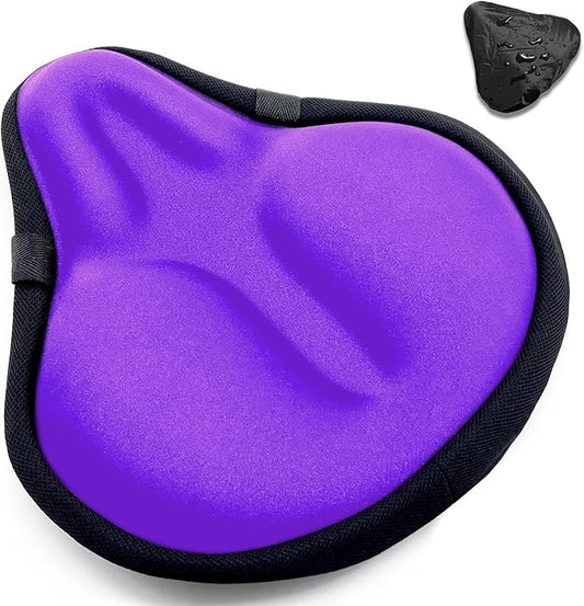 Bike Seat Cover, HUIOK Wide Gel Exercise Bike Seat Cushion for Women Men Comfort, Fits Spin, Stationary and Cruiser Bikes, Indoor Outdoor Cycling, Water Dust Resistant Cover Included