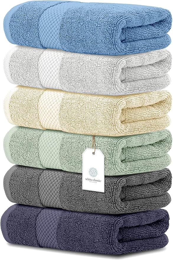 White Classic Luxury Hand Towels for Bathroom-Hotel-Spa-Kitchen-Set - Circlet Egyptian Cotton - 16x30 Inches - Set of 6 (Multi)