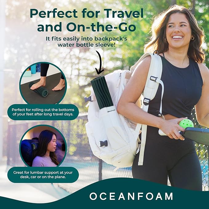 Oceanfoam Ripple Travel Foam Roller (11" x 3.35") Firm Mini Foam Roller for Physical Therapy, Deep Tissue Massage, Back Pain - High Density, Ergonomic Wave Textured - Yoga, Pilates, Exercise (Hunter)